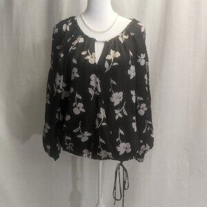 Glam Medium Black and Silvery Gray Tie Bottom Blouse